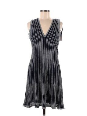 Missoni Black & Silver V-Neck Striped Knit Mini Dress